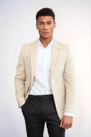 Slim-Fit Peak Lapel Beige Jacket - Wessi