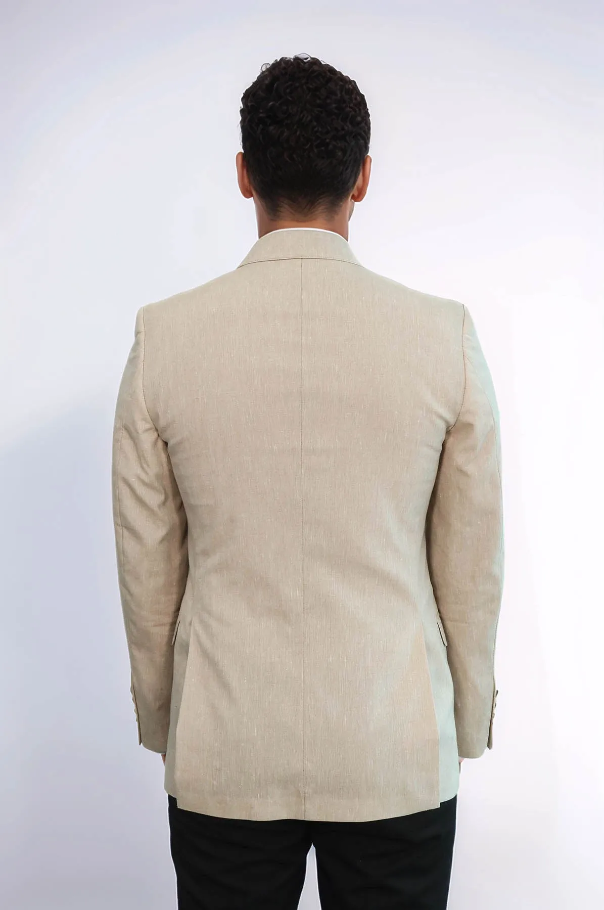 Slim-Fit Peak Lapel Beige Jacket - Wessi