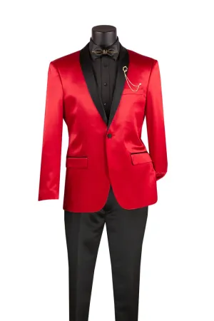 Slim Fit Sport Coat with Narrow Shawl Lapel Red BST-1