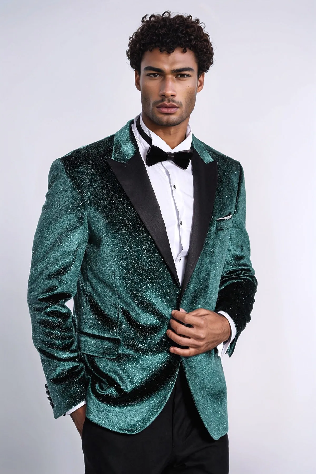 Sparkle Slim Fit Velvet Green Men Prom Blazer - Wessi