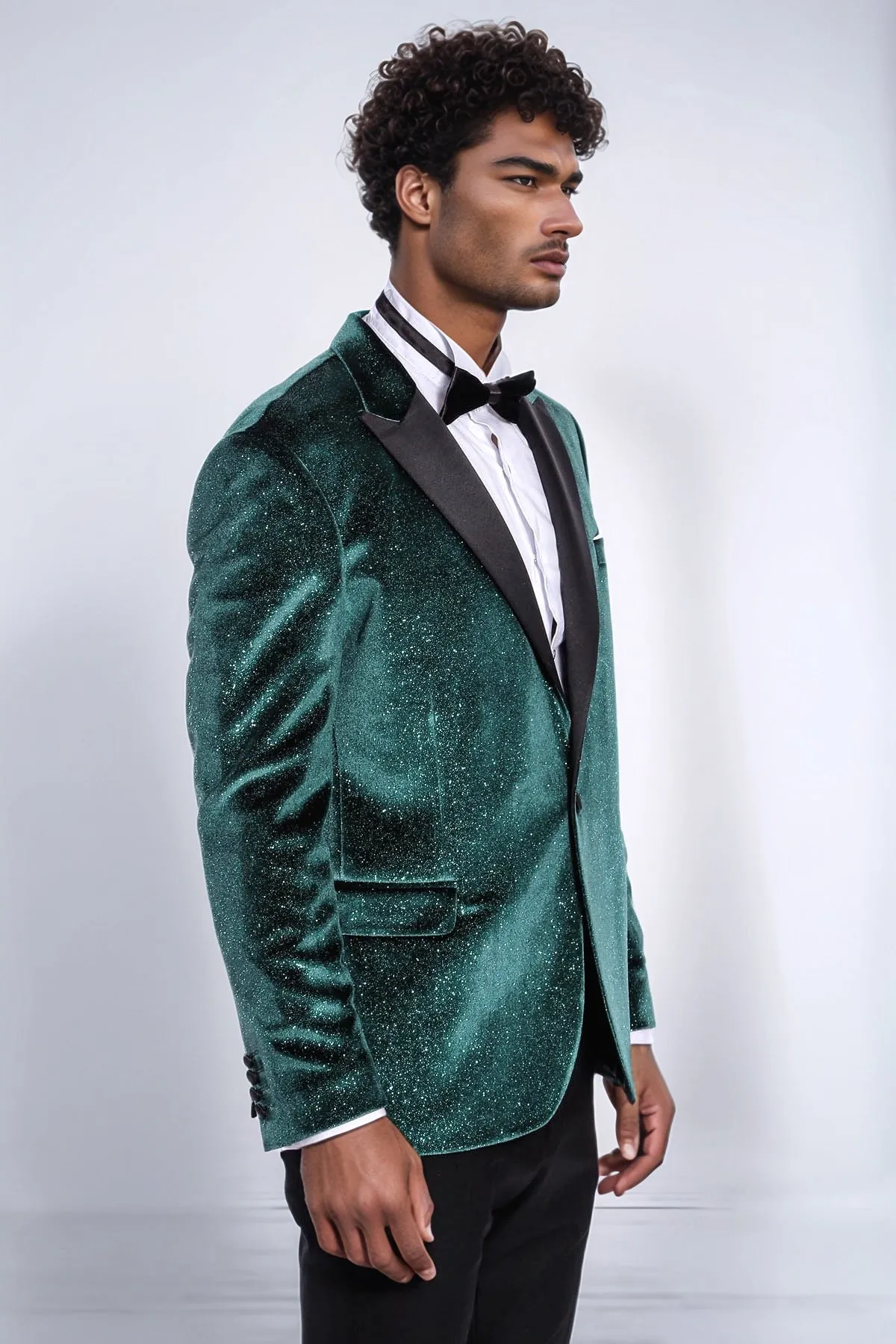 Sparkle Slim Fit Velvet Green Men Prom Blazer - Wessi