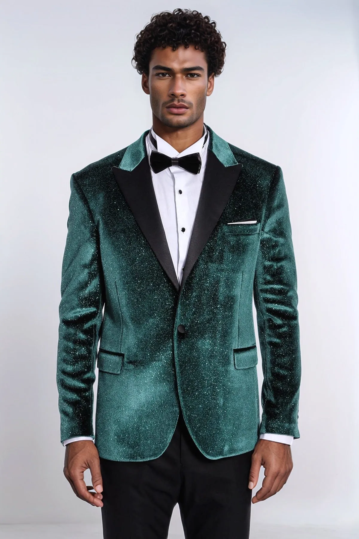 Sparkle Slim Fit Velvet Green Men Prom Blazer - Wessi