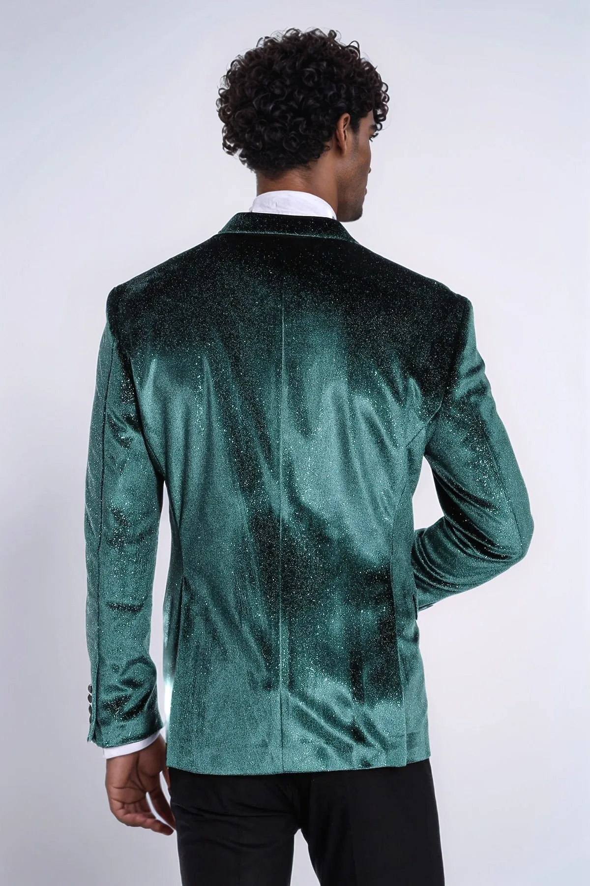 Sparkle Slim Fit Velvet Green Men Prom Blazer - Wessi
