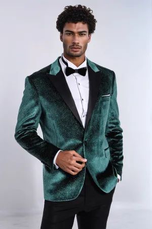 Sparkle Slim Fit Velvet Green Men Prom Blazer - Wessi