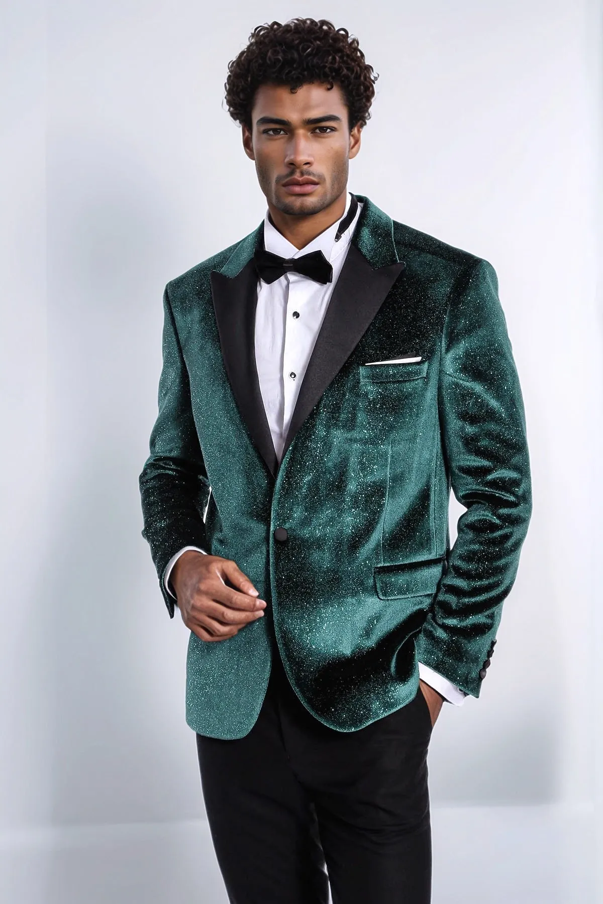 Sparkle Slim Fit Velvet Green Men Prom Blazer - Wessi