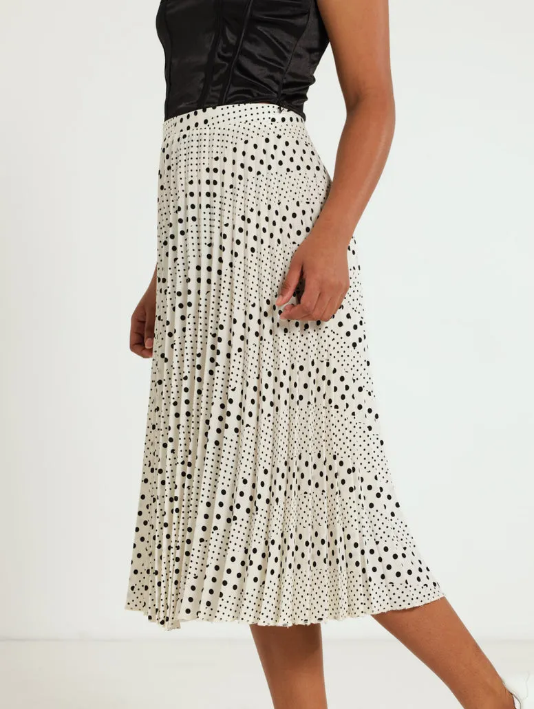 Spot Pleated Skirt - White/Black