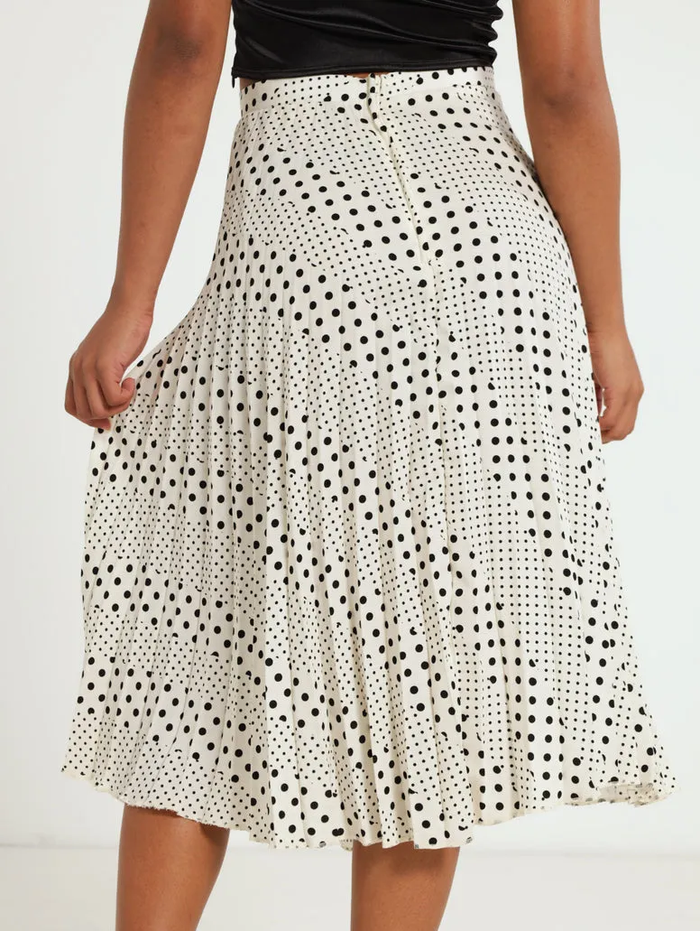 Spot Pleated Skirt - White/Black