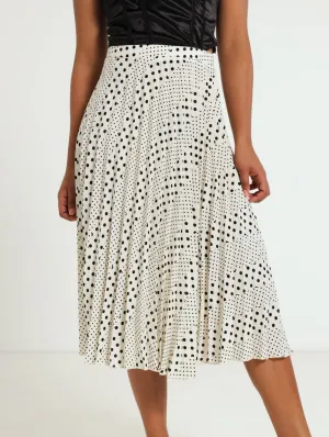 Spot Pleated Skirt - White/Black