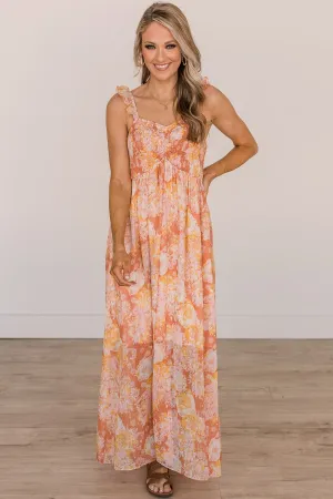Staying True Floral Maxi Dress- Salmon Pink & Yellow