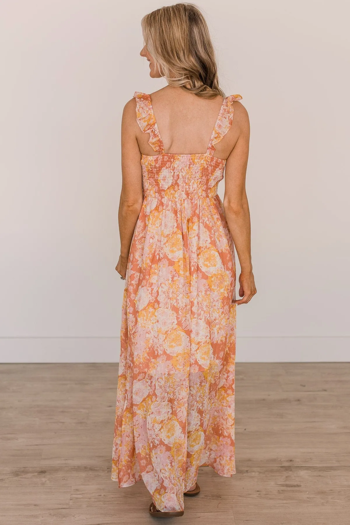 Staying True Floral Maxi Dress- Salmon Pink & Yellow