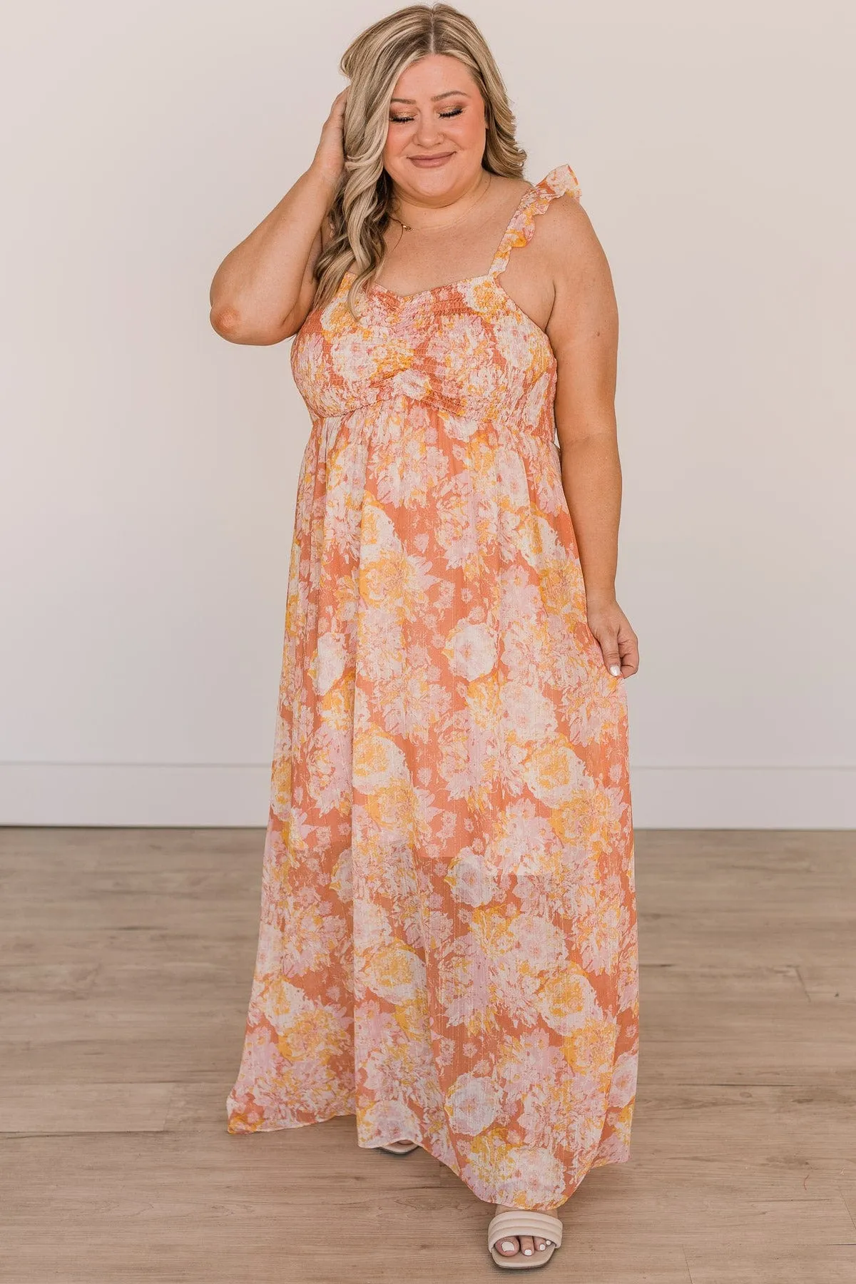 Staying True Floral Maxi Dress- Salmon Pink & Yellow