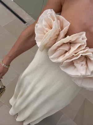 Strapless Maxi Dress with Floral Embellishment