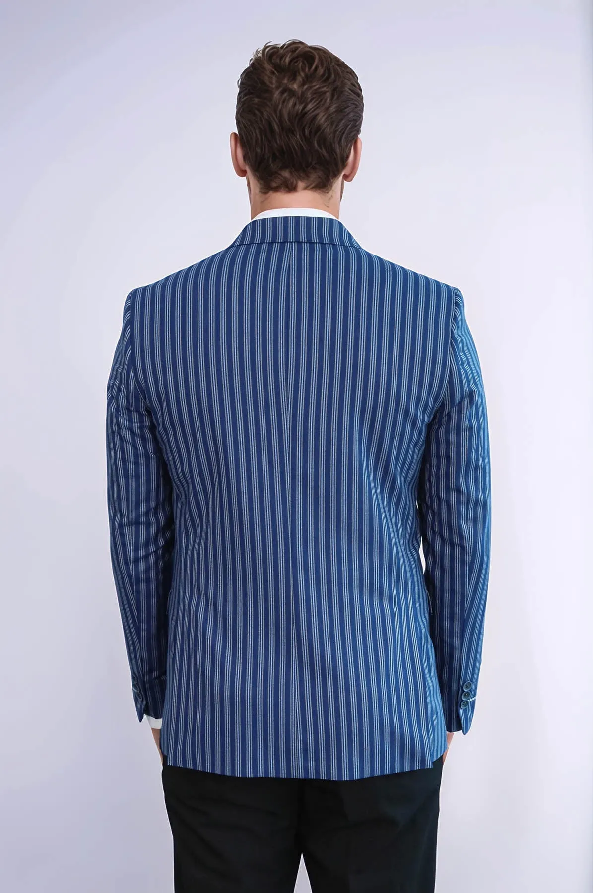 Striped Blue Slim-Fit Blazer - Wessi