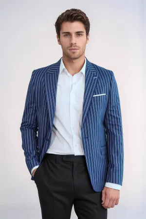 Striped Blue Slim-Fit Blazer - Wessi