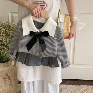Striped Knit Bow Skirt Set