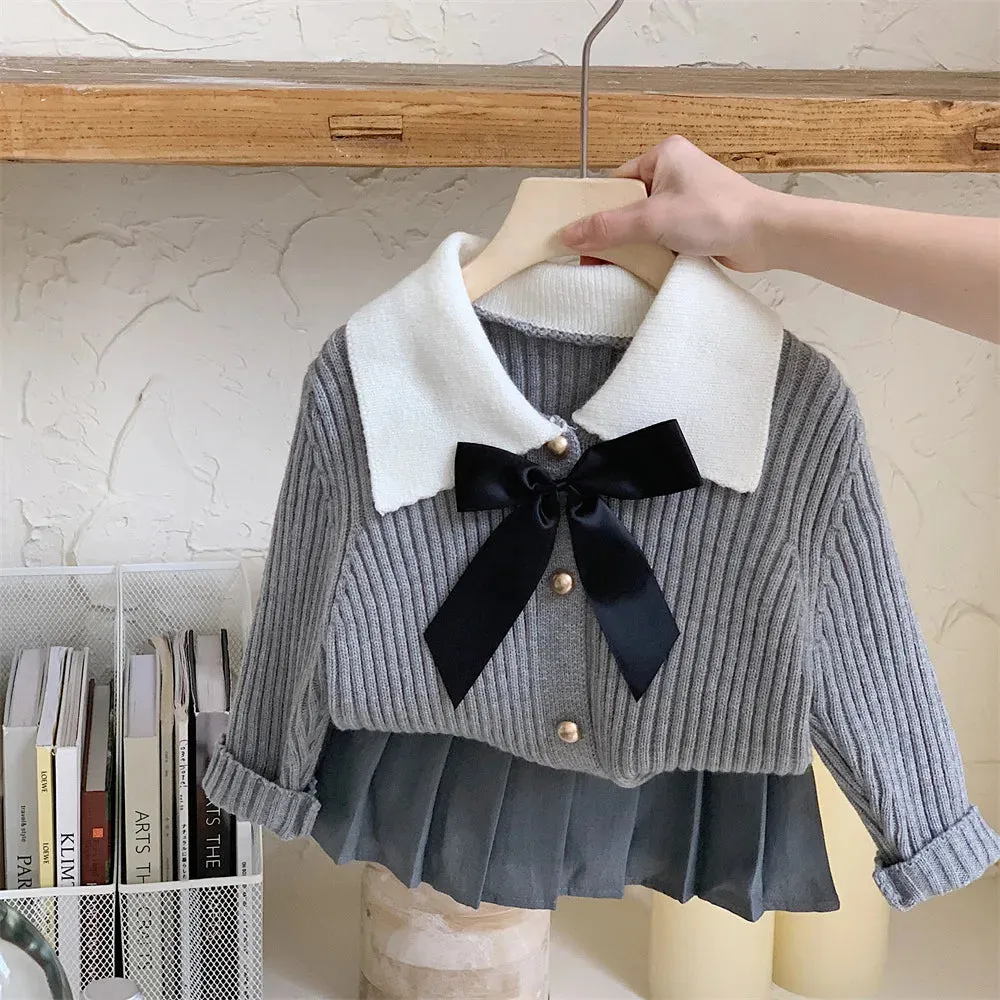 Striped Knit Bow Skirt Set