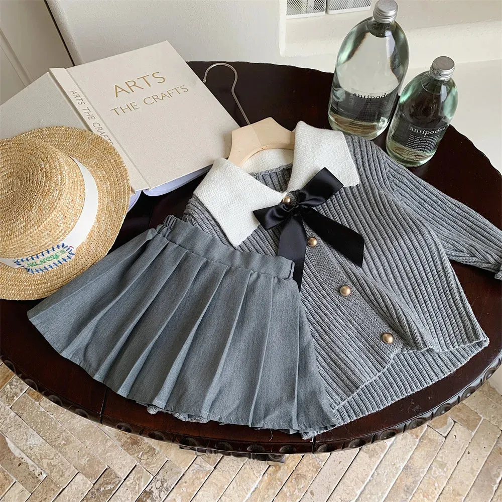 Striped Knit Bow Skirt Set
