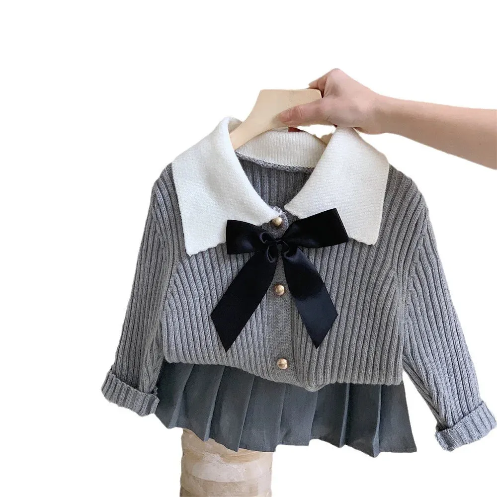 Striped Knit Bow Skirt Set