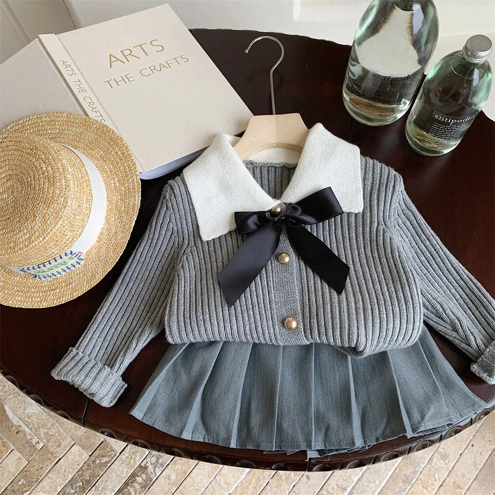 Striped Knit Bow Skirt Set
