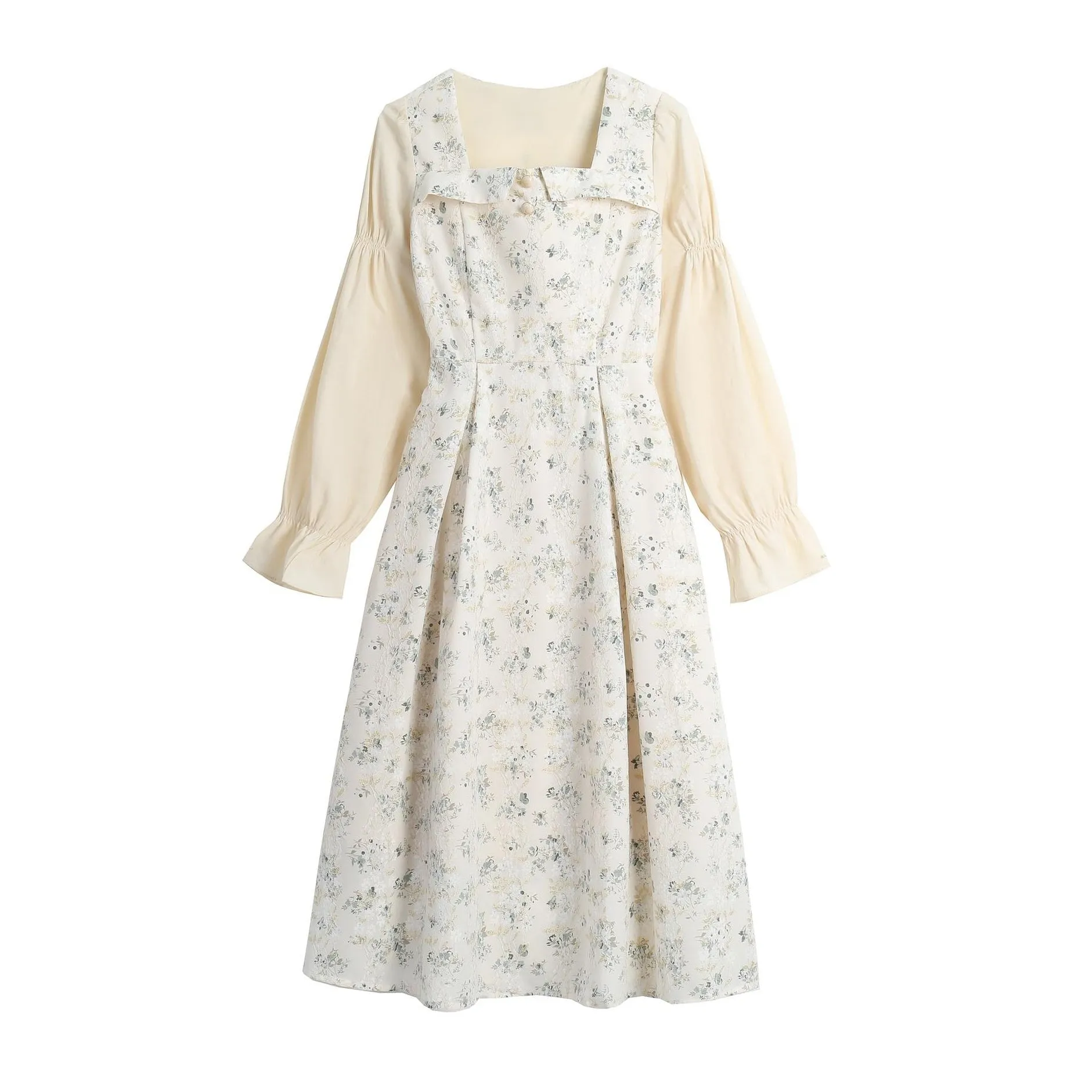 Stylish Mid-Length Long Sleeve Floral Tea Dress