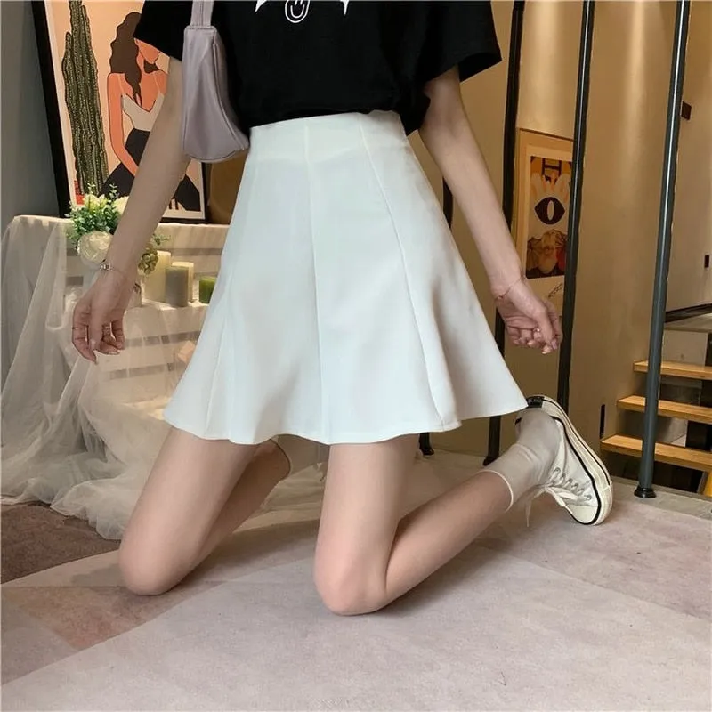 Summer Fashion All-match Pleated Pure Color High Waist Skirts