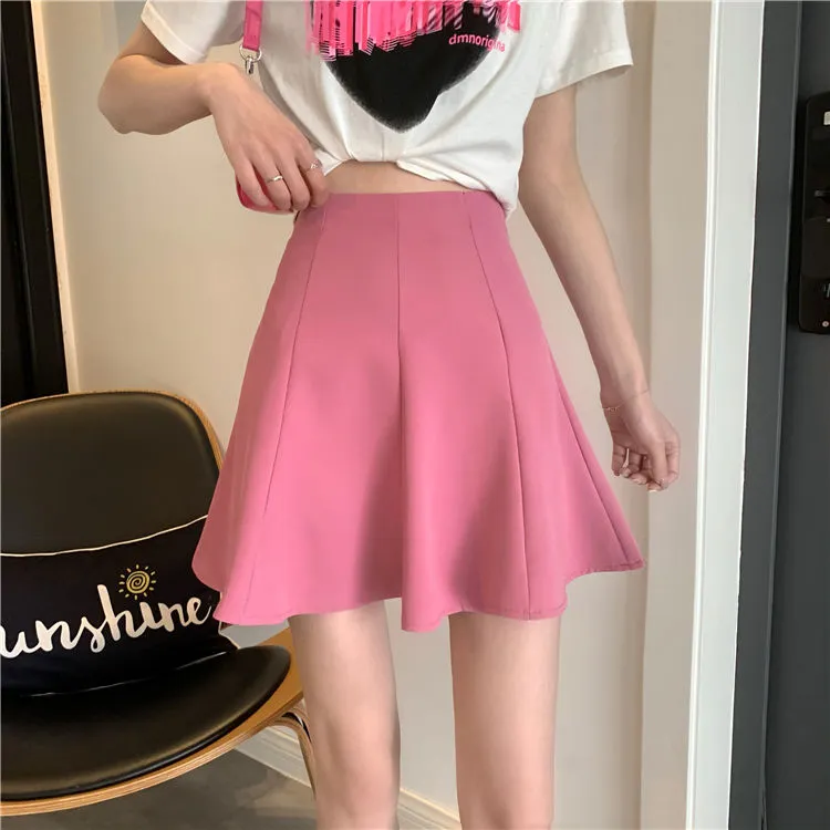 Summer Fashion All-match Pleated Pure Color High Waist Skirts