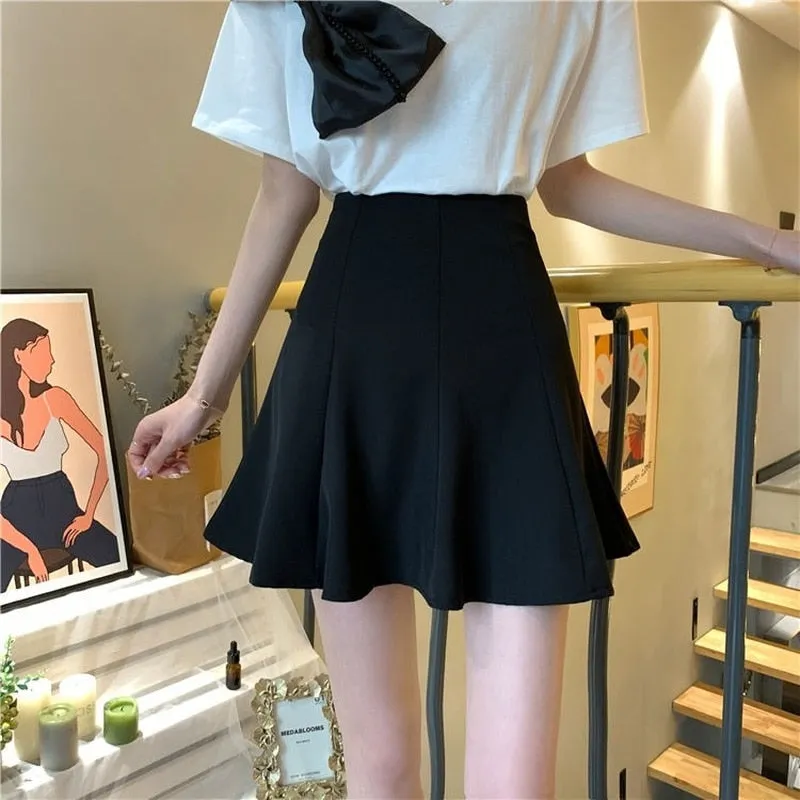 Summer Fashion All-match Pleated Pure Color High Waist Skirts