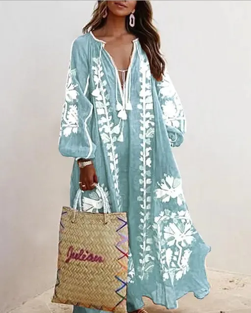 Summer Floral Print Cotton Boho Style Day Dresses