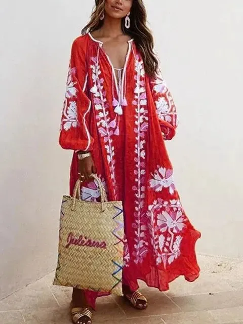 Summer Floral Print Cotton Boho Style Day Dresses