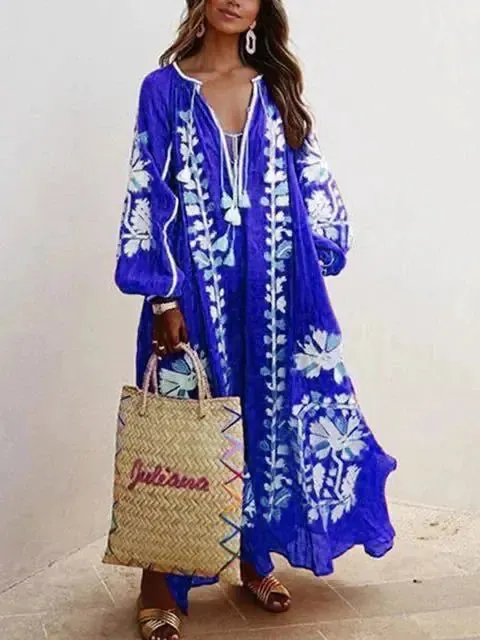 Summer Floral Print Cotton Boho Style Day Dresses