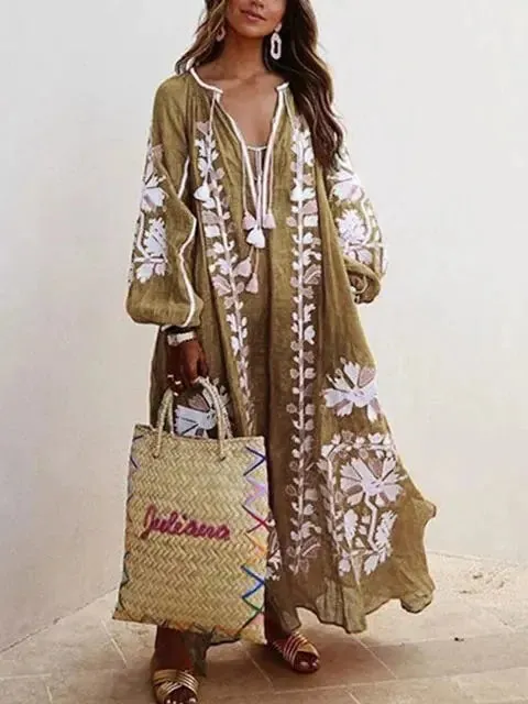 Summer Floral Print Cotton Boho Style Day Dresses