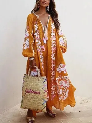 Summer Floral Print Cotton Boho Style Day Dresses