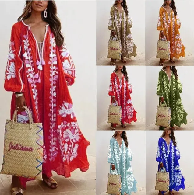 Summer Floral Print Cotton Boho Style Day Dresses