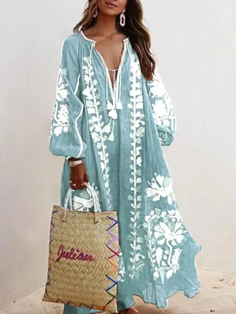 Summer Floral Print Cotton Boho Style Day Dresses