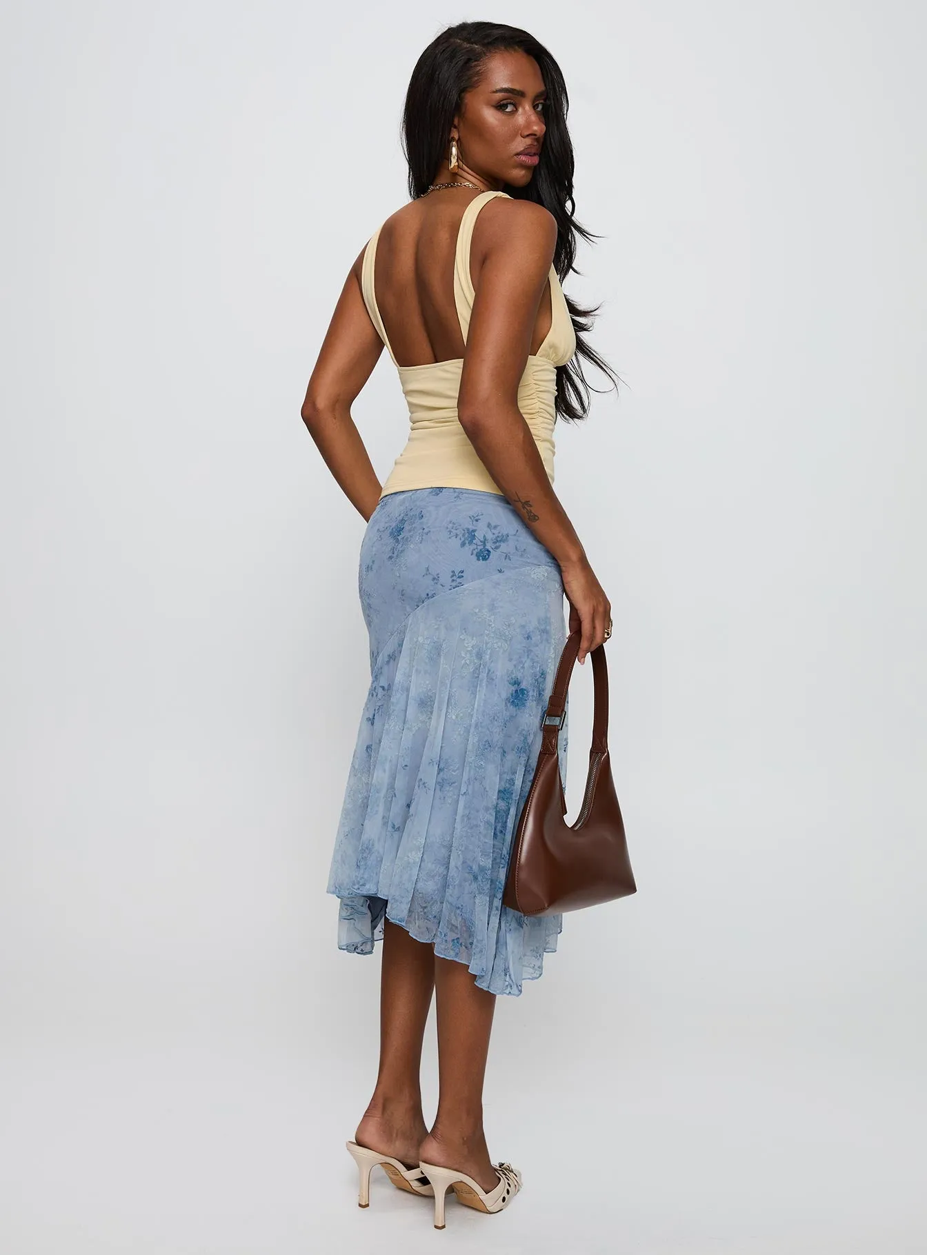 Summer Rain Asymmetrical Midi Skirt Blue