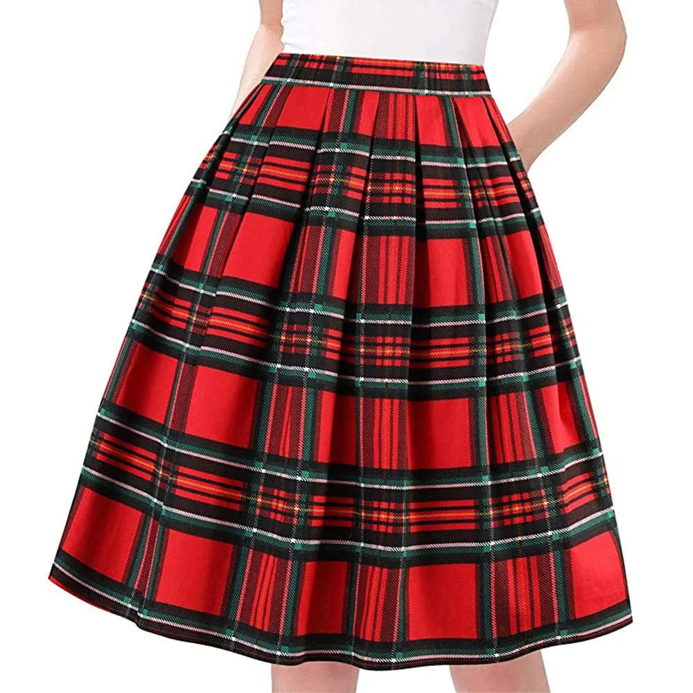 Summer Skirt with Pockets High Waist Cotton Vintage Skirts