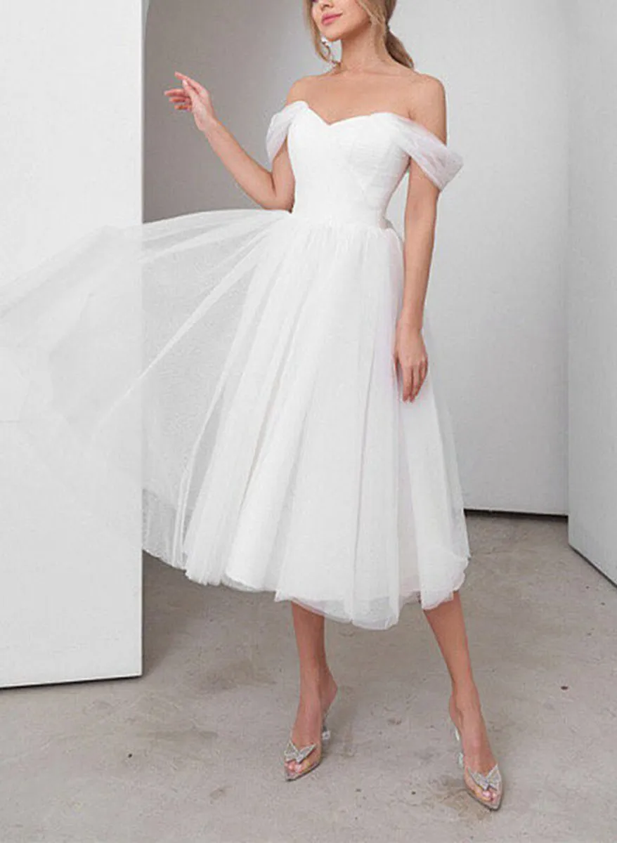 Sweet A-line Off-The-Shoulder Little Tulle Wedding Dresses