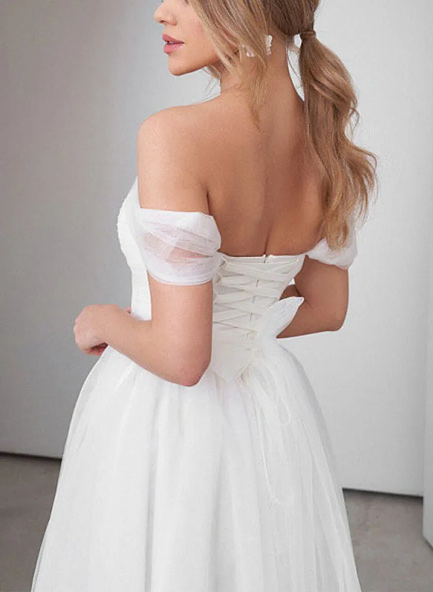 Sweet A-line Off-The-Shoulder Little Tulle Wedding Dresses
