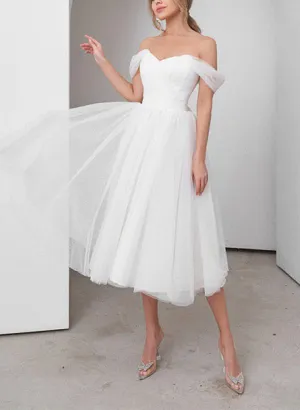 Sweet A-line Off-The-Shoulder Little Tulle Wedding Dresses