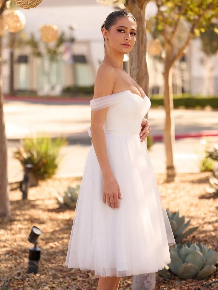 Sweet A-line Off-The-Shoulder Little Tulle Wedding Dresses