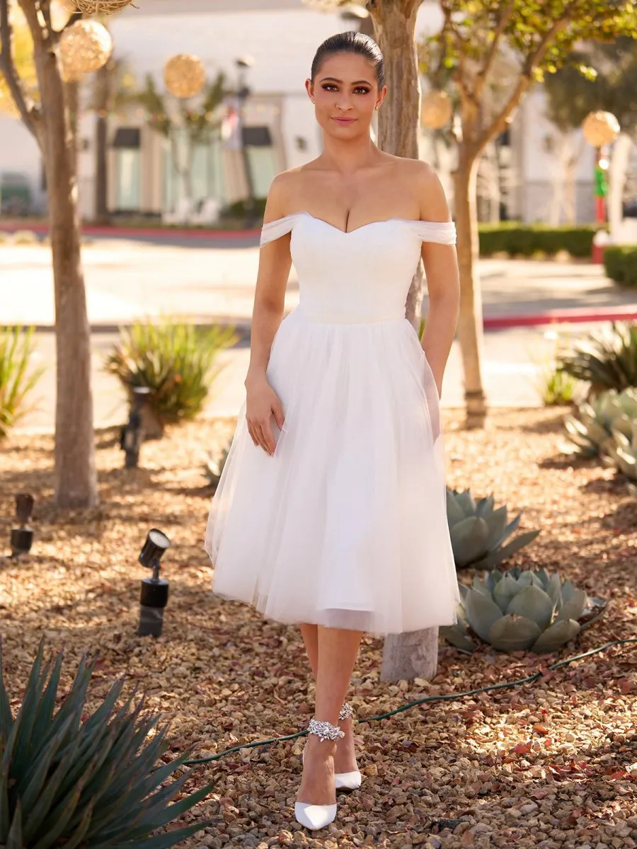 Sweet A-line Off-The-Shoulder Little Tulle Wedding Dresses