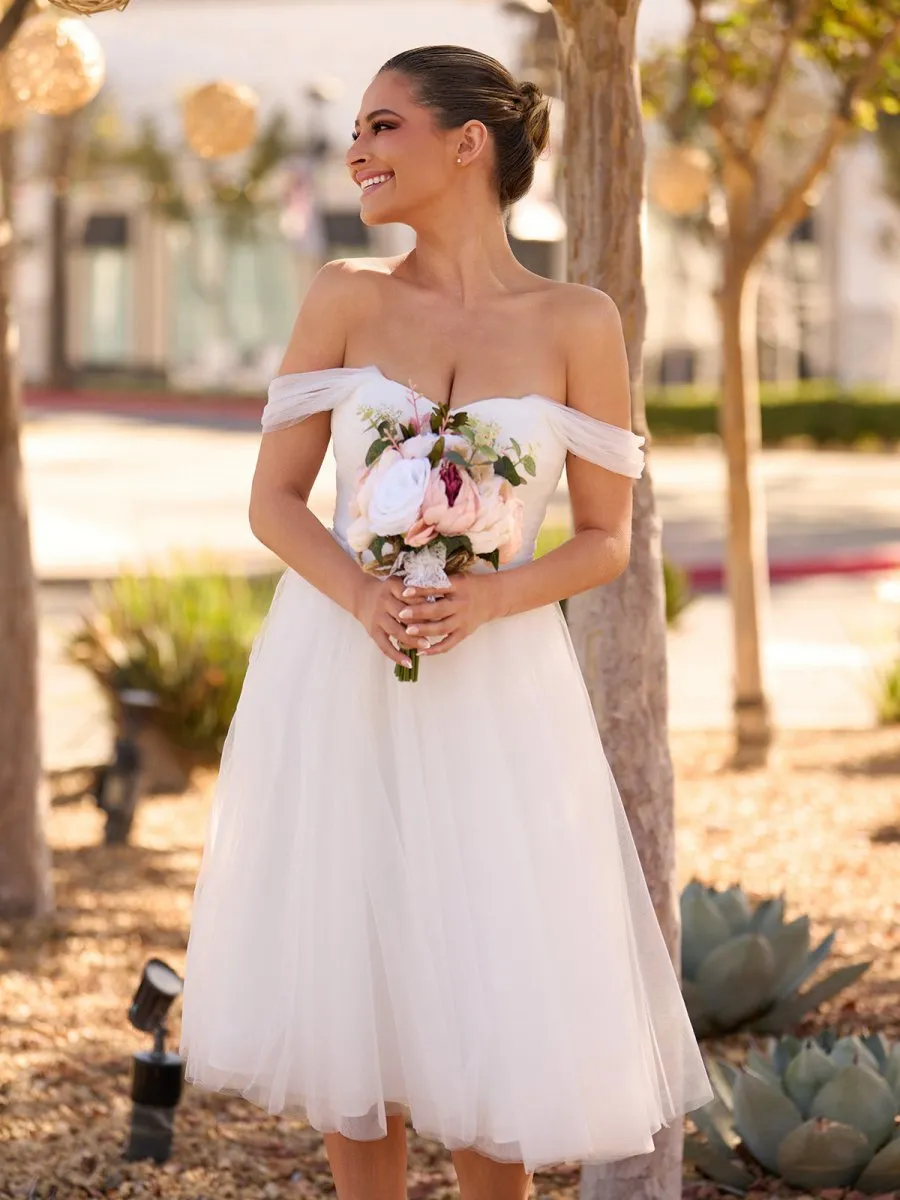 Sweet A-line Off-The-Shoulder Little Tulle Wedding Dresses