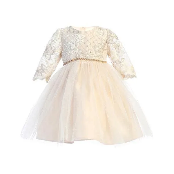 Sweet Kids Baby Girls Champagne Lattice Embroided Dress SKB871