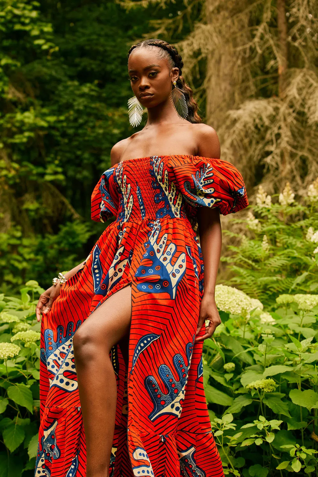 TALIA Smocked Puffy Sleeve African print maxi dress