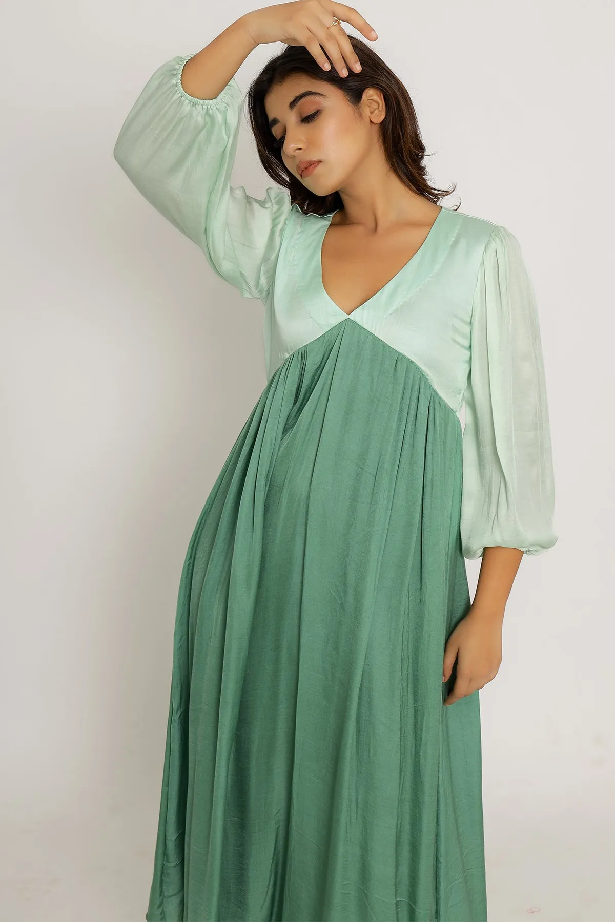 Tea Green-Teal Maxi Color Blocked Dress