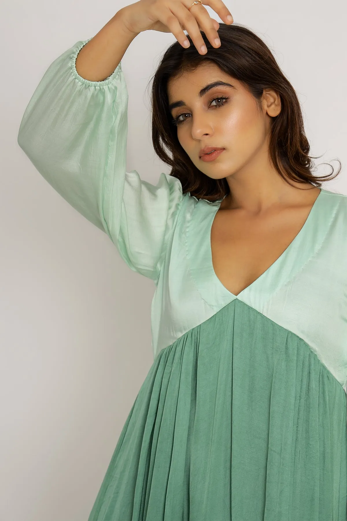 Tea Green-Teal Maxi Color Blocked Dress
