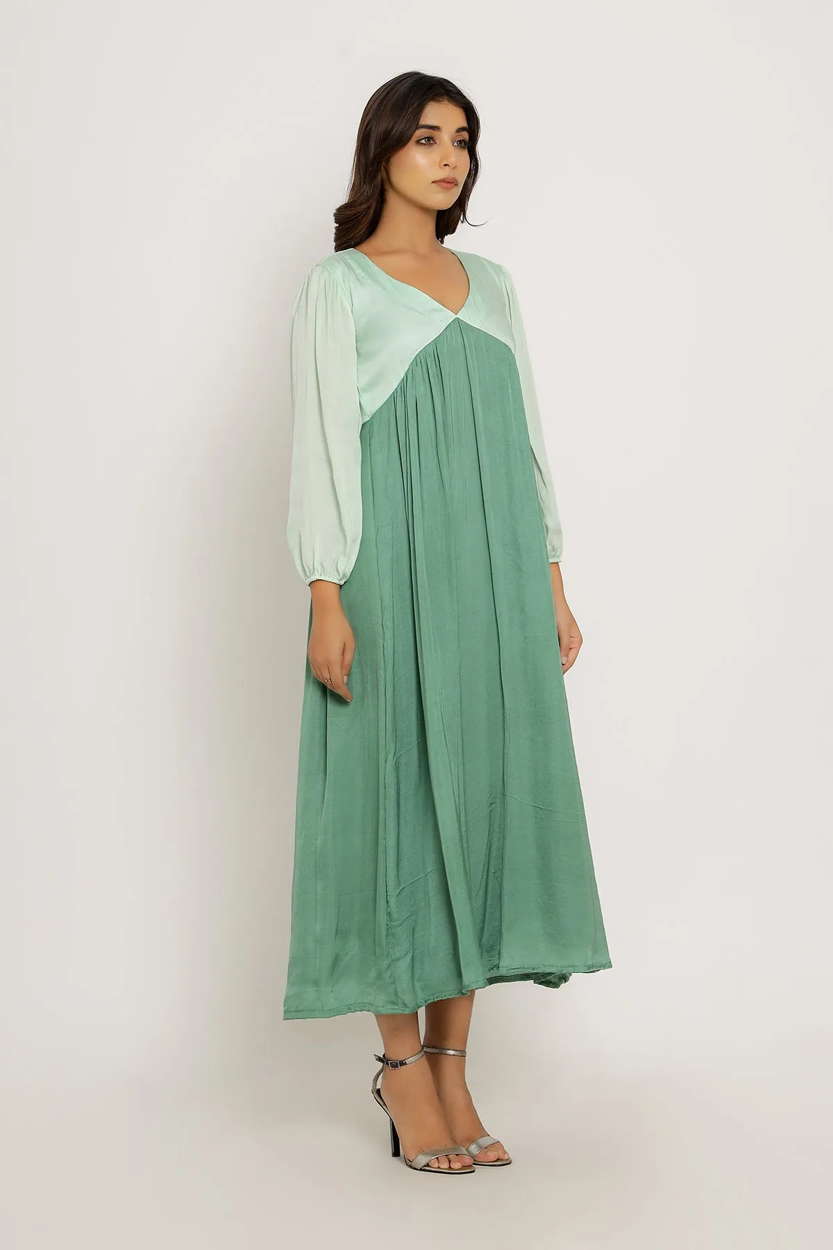 Tea Green-Teal Maxi Color Blocked Dress