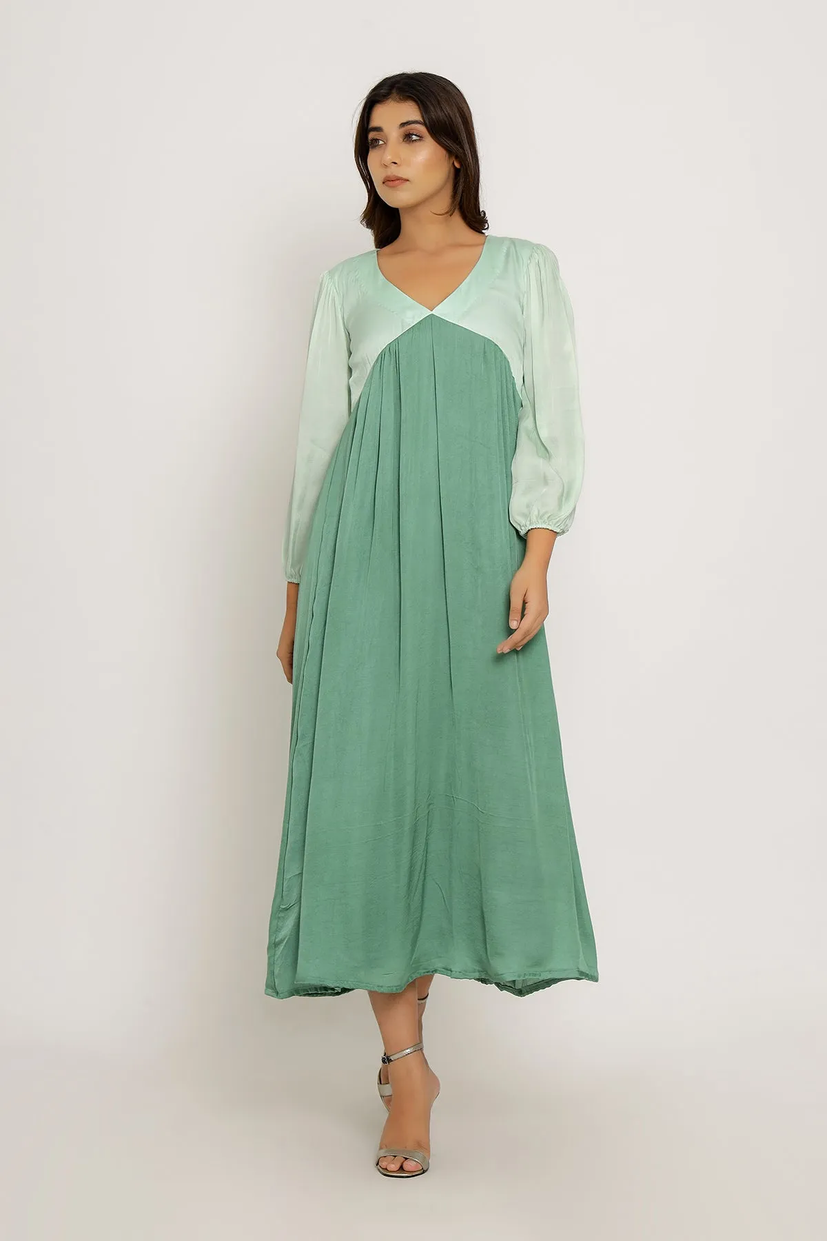 Tea Green-Teal Maxi Color Blocked Dress