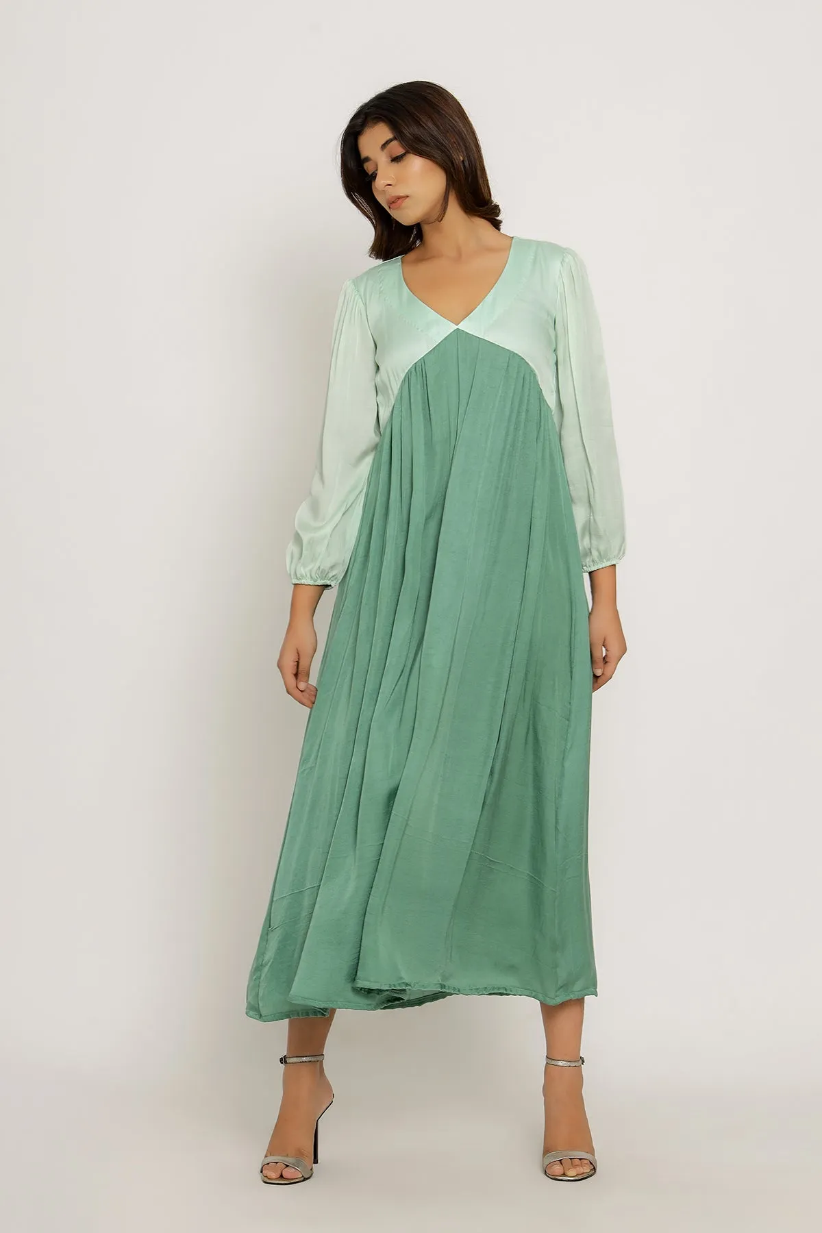 Tea Green-Teal Maxi Color Blocked Dress