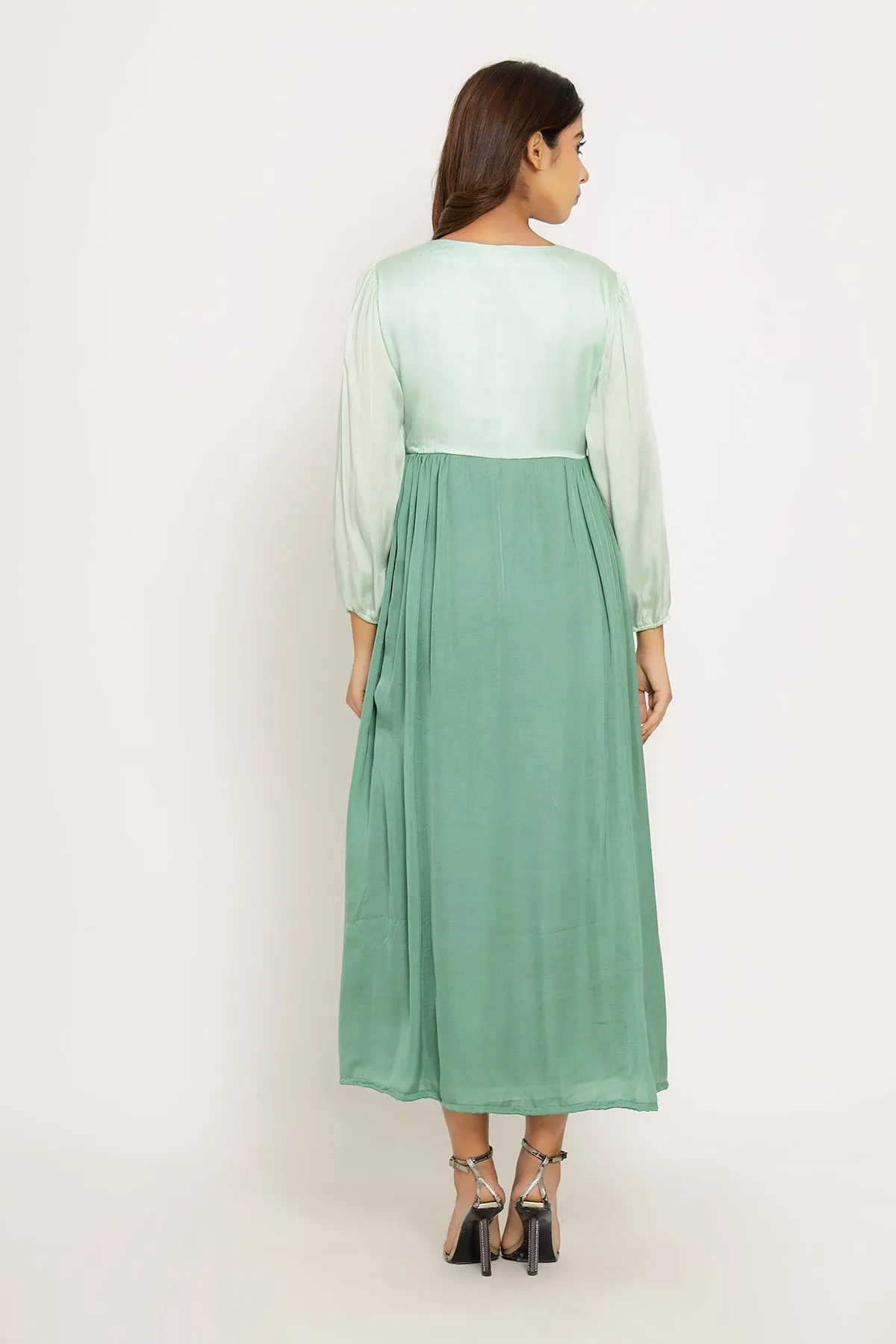 Tea Green-Teal Maxi Color Blocked Dress